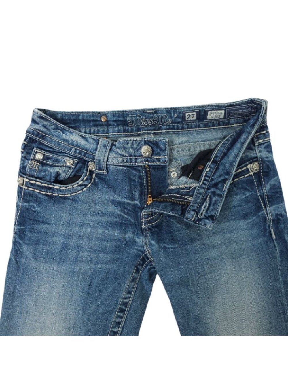 Miss Me Skinny Jeans Womens Size 27 Sequin Rhinestone Embellished Pocket Denim - Picture 12 of 16